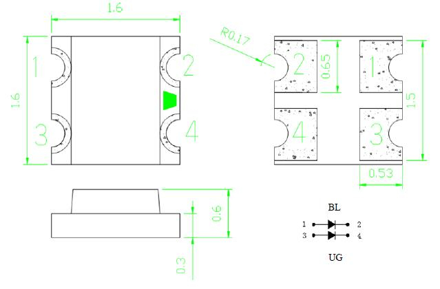 0606 황색 및 녹색 SMD LED(572nm 녹색)