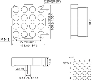 4 인치 4x4 도트 매트릭스 LED 디스플레이