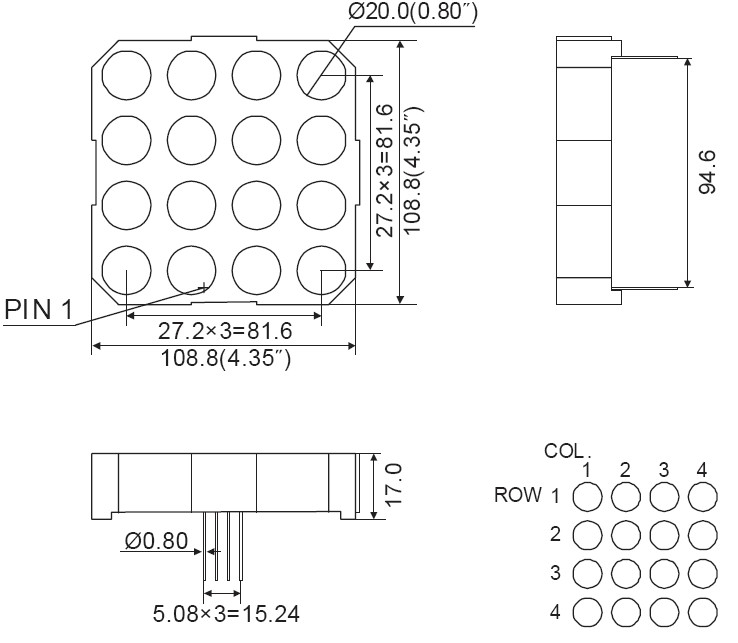4 인치 4x4 도트 매트릭스 LED 디스플레이