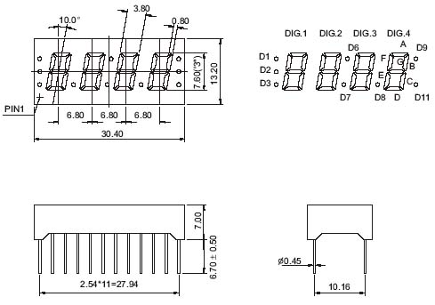 0.3인치 4자리 7세그먼트 LED 시계 디스플레이