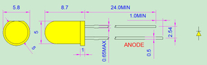 5mm 옐로우 라운드 LED 램프, 노랑색 확산