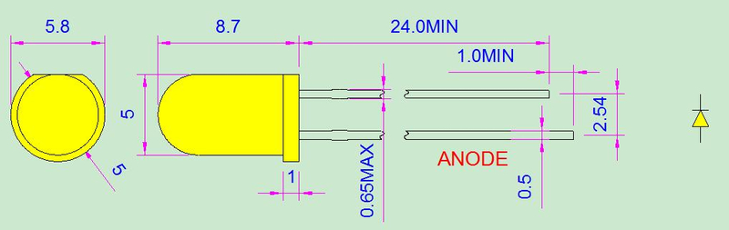 5mm 노란색 원형 LED 램프(노란색 확산)