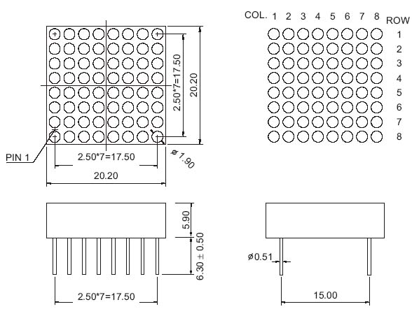 0.7인치 8x8 LED 도트 매트릭스