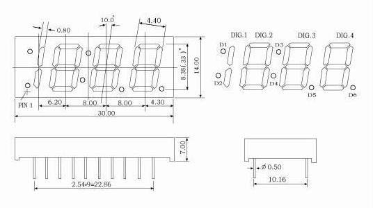 0.33인치 4자리 7세그먼트 시계 LED 디스플레이
