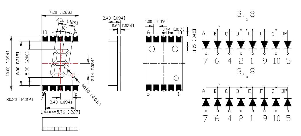 0.2인치 단일 자리 7세그먼트 초박형 SMD 디스플레이