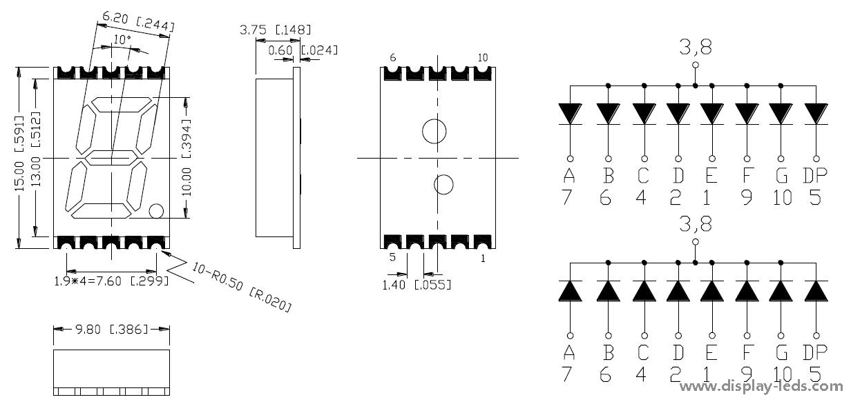 0.39인치 단일 자리 7세그먼트 SMD 디스플레이