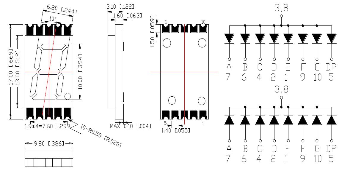 0.39인치 1자리 SMD 디스플레이 3913