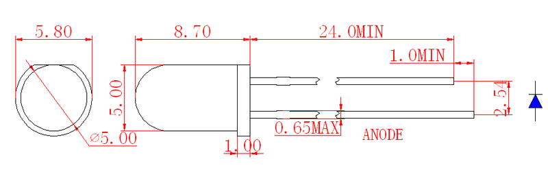 흰색 확산형 5mm 흰색 원형 LED 램프