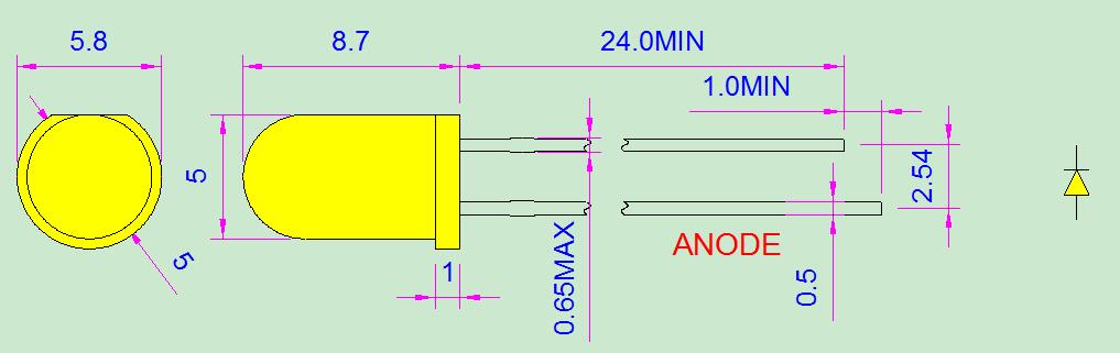 5MM 노란색 LED 램프