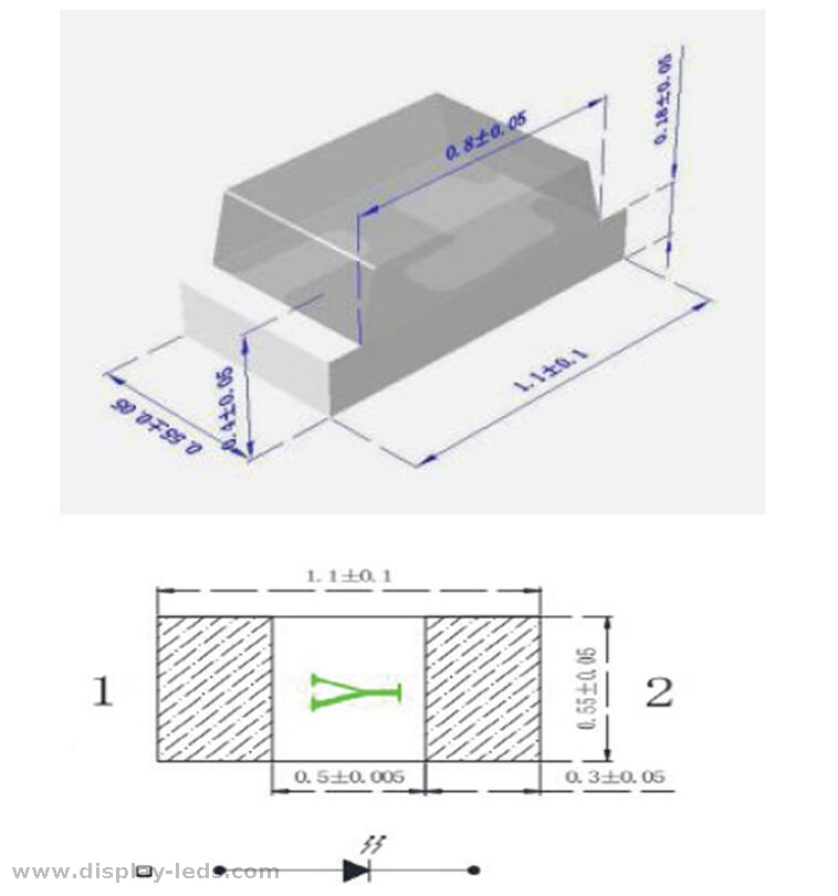 0402 황록색 SMD 칩 LED RoHS 규격 1.0(L) X0.5(W) mm