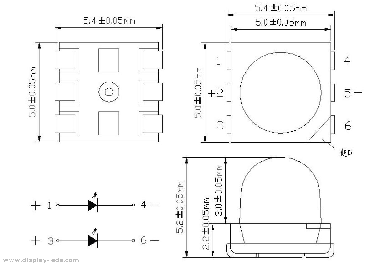 30도 각도의 매우 밝은 노란색 PLCC 5050 돔 SMD LED